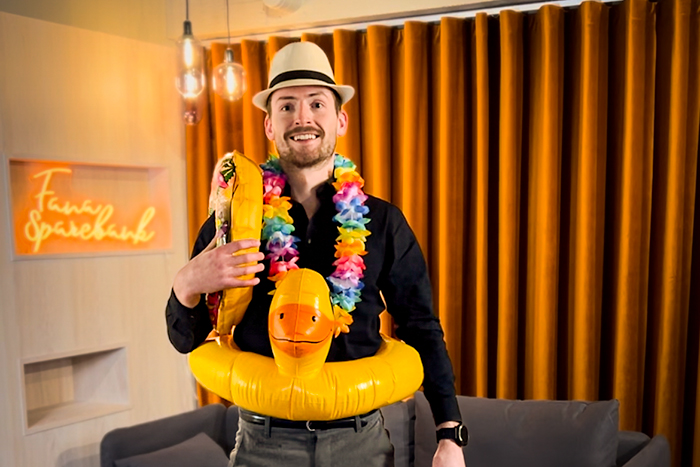 Mann med badeutstyr Mann med badeutstyr